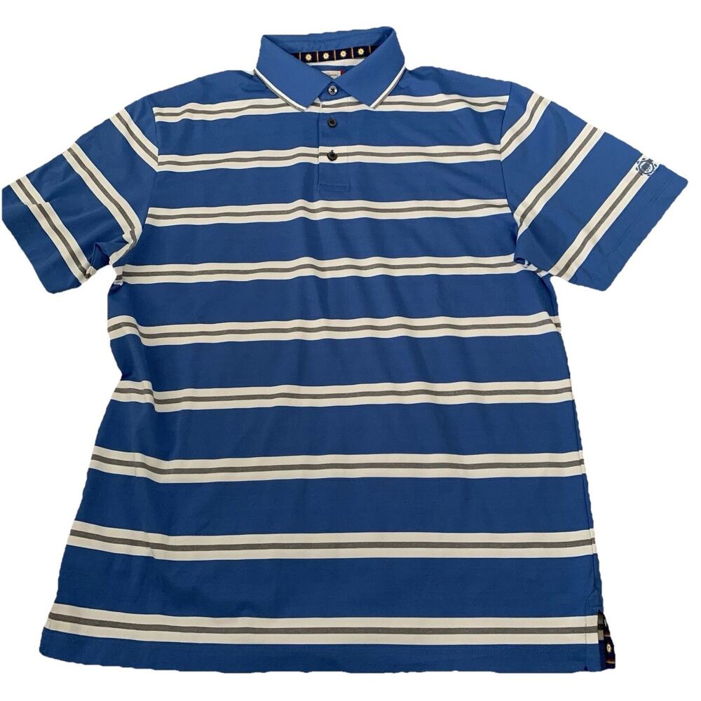Ben Hogan Golf Shirt Mens Medium Blue Striped Short Sleeve Polo Stretch Pullover